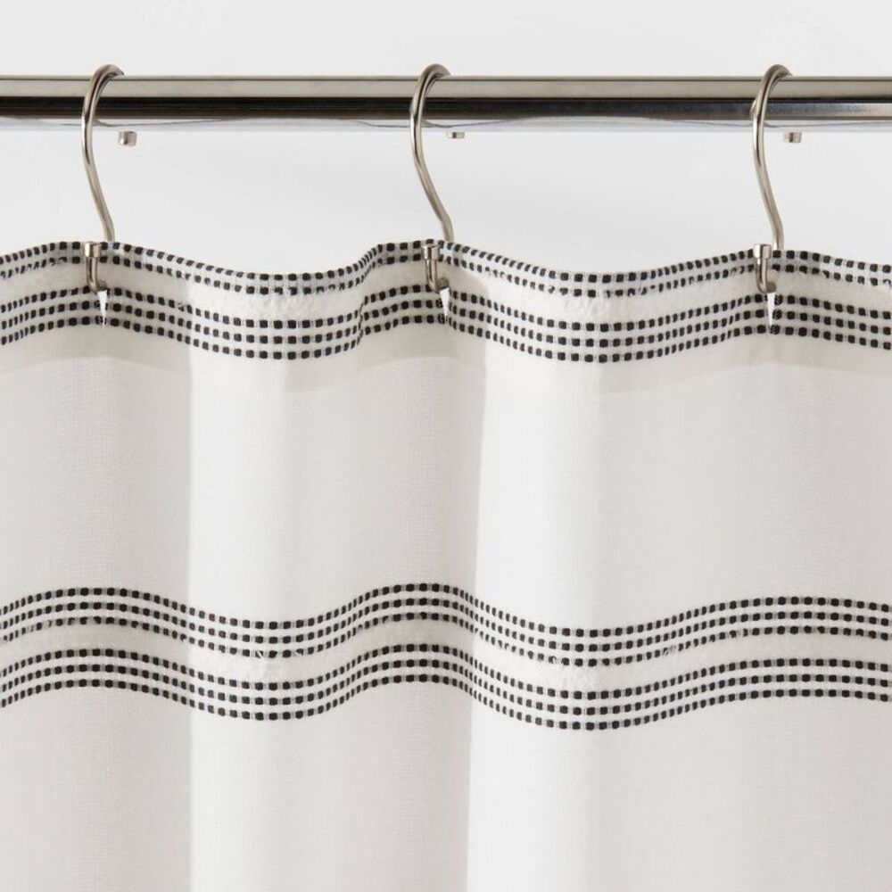 Threshold -  Chalk Stripe Cotton Blend Shower Curtain Black - Picture 3 of 4